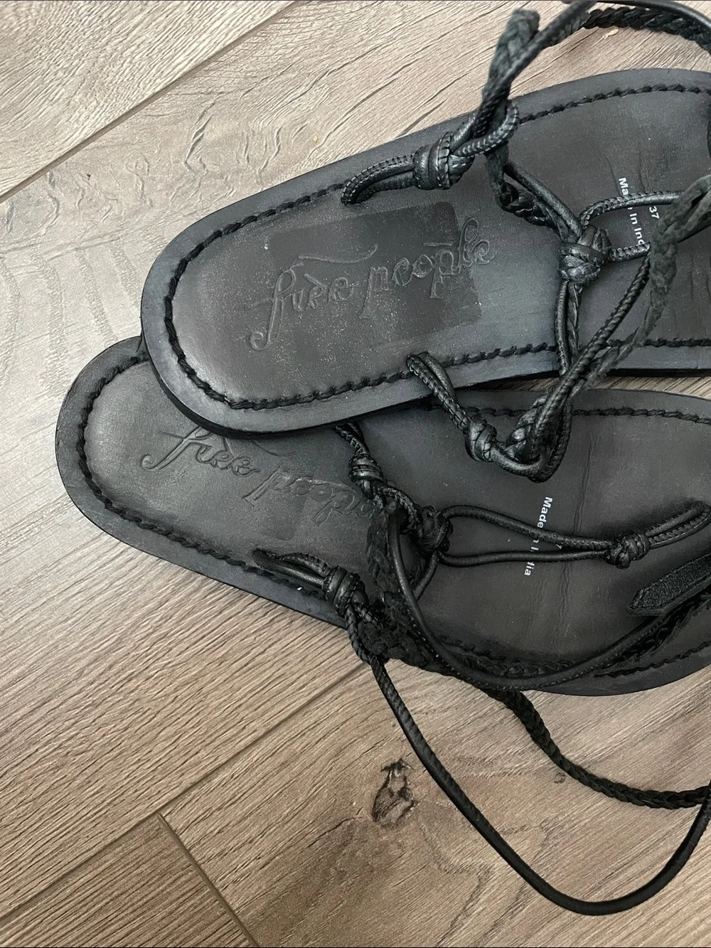 Free People Caroline Cali Black Braided Strap Leather Sandals Sz:37